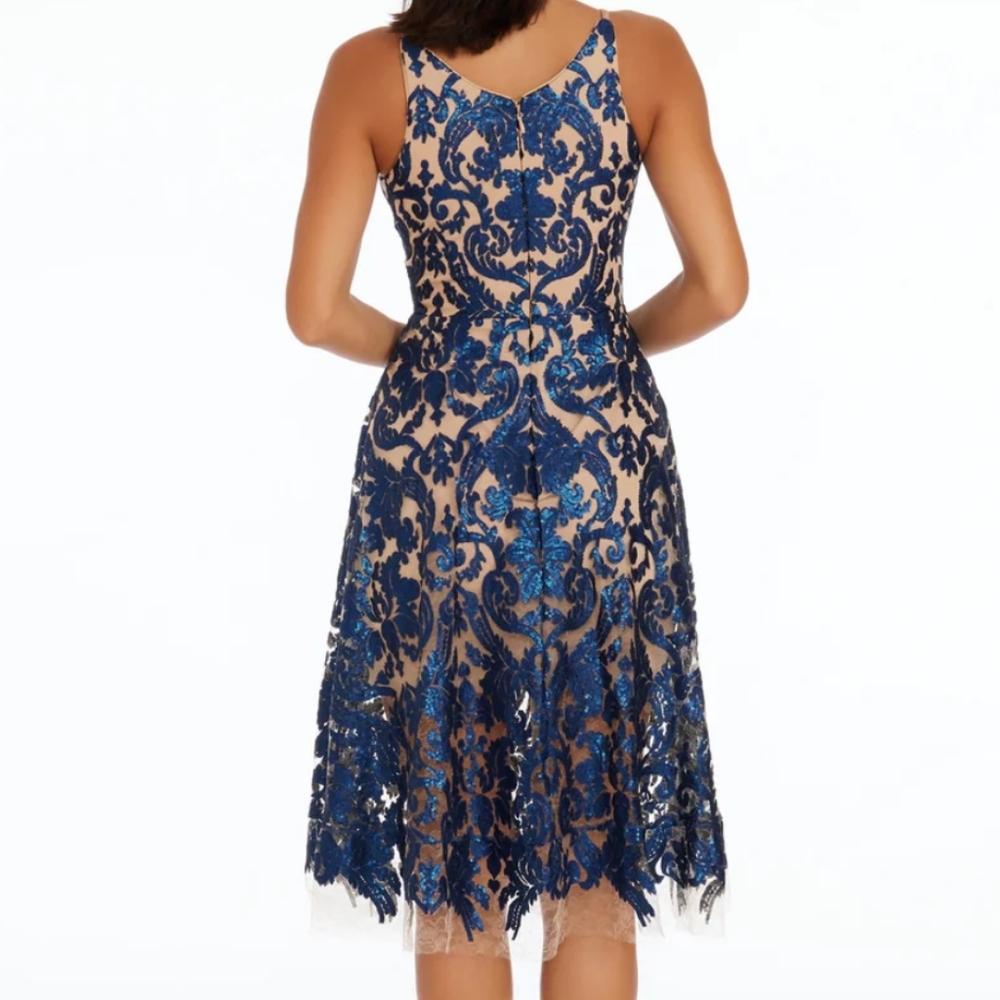 Dress The Population Blair Dress Navy Nude Size L - Picture 2 of 14